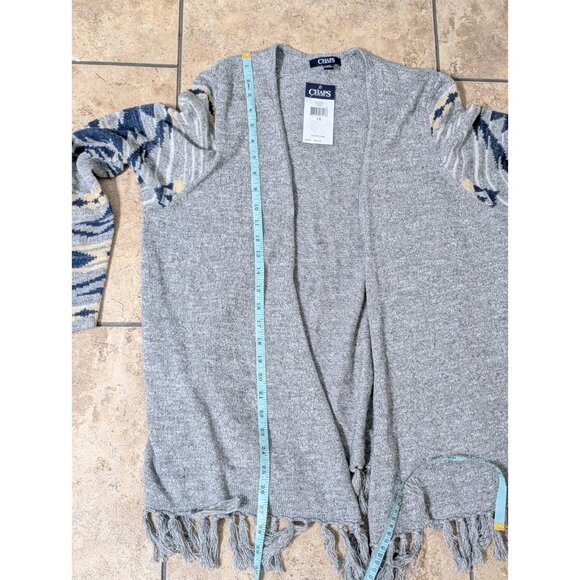 Chaps Women Sz 1X Gray Open Wrap Cardigan Fringe Tribal Aztec - Picture 9 of 9